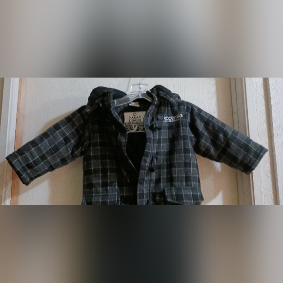 Wool Blend 2T Coat Gray Plaid Full Zipper & Toggle Buttons w Hood - Picture 4 of 14